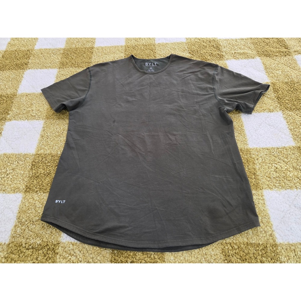 BYLT Premium Basics Lux Tee Mens XXL Olive Green Drop Cut Curved Hem T-Shirt